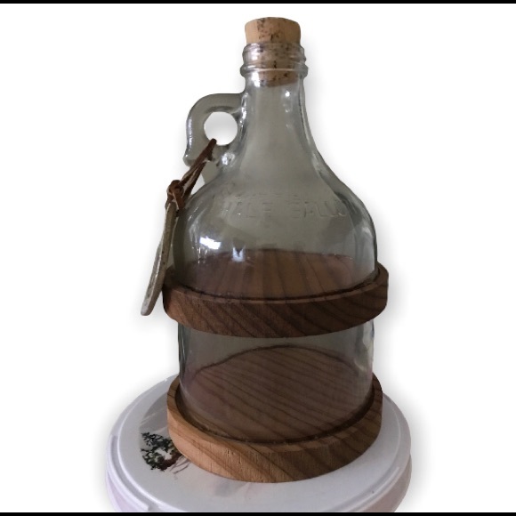 1960s Vintage Tiered Jug Handcrafted Glass w/Wood Base, 2 Tiers & Cork / 10 in - Picture 2 of 2